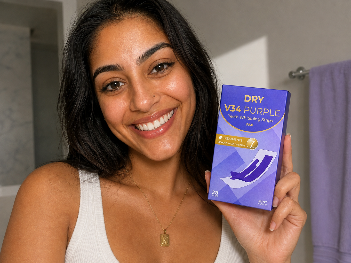 BetterSmile customer using Purple Whitening Strip