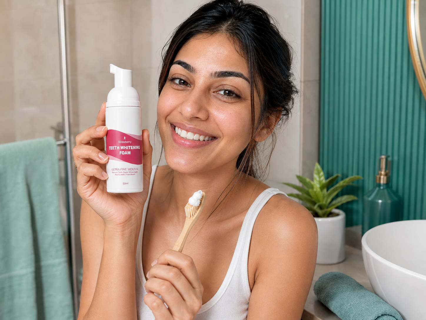 BetterSmile customer using Strawberry Whitening Foam